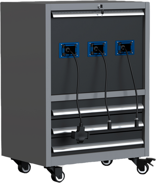 Garage tool cabinet with water, air & electricity reel – With Wheels