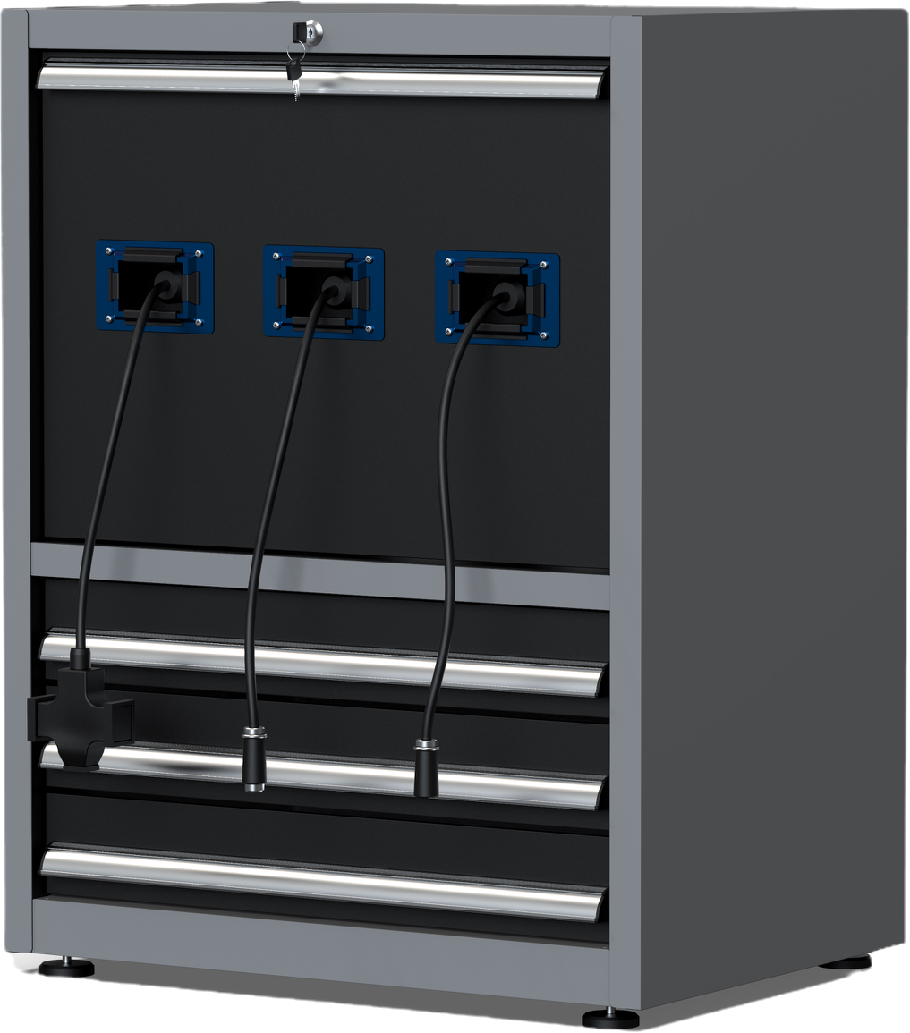 Garage tool cabinet with water, air & electricity reel – Without Wheels