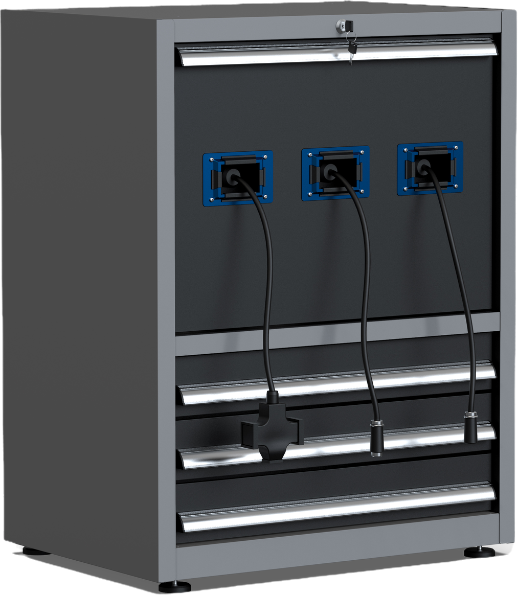 Garage tool cabinet with water, air & electricity reel – Without Wheels