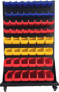 Black garage mobile rack with pegboard and ABS toolbox