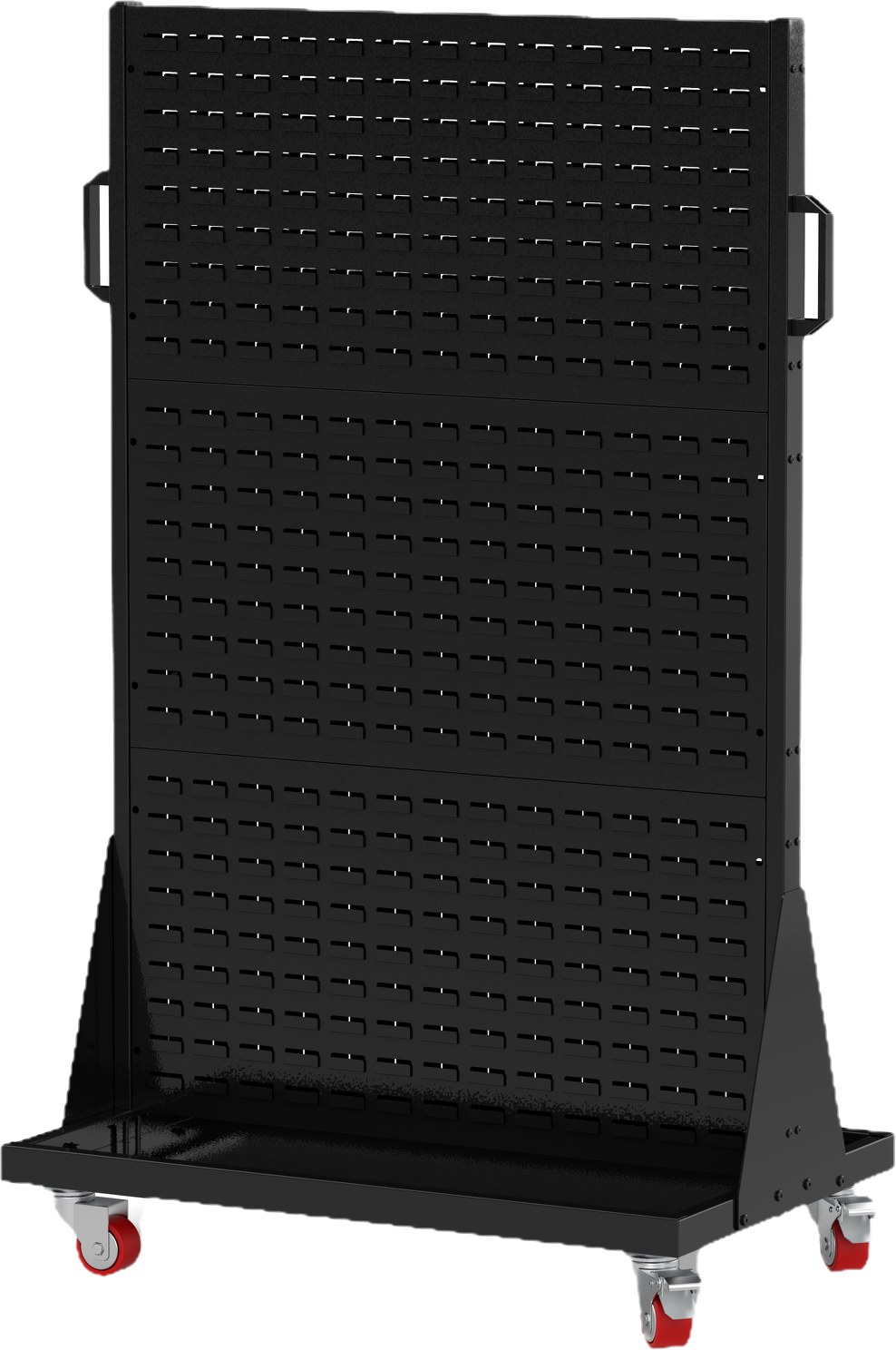 Black garage mobile rack with pegboard and ABS toolbox