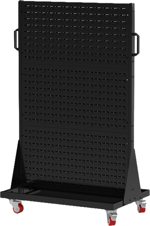 Black garage mobile rack with pegboard and ABS toolbox