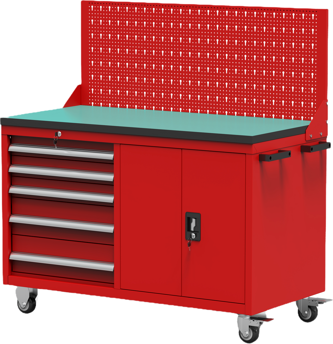Garage mobile tool trolley with pegboards and 4 casters