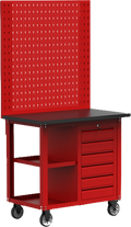 Garage mobile tool trolley with pegboards, one 6 drawers tool cabinet, two-layer boards aside and 4 casters